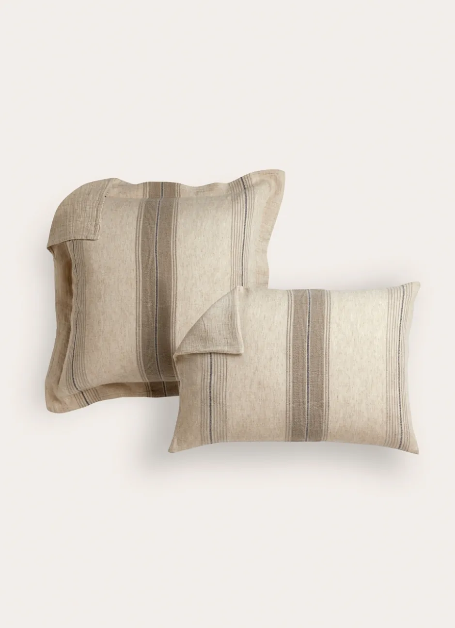 LOT DE 2 TAIES D'OREILLER RAYÉES NEMROD KAKI