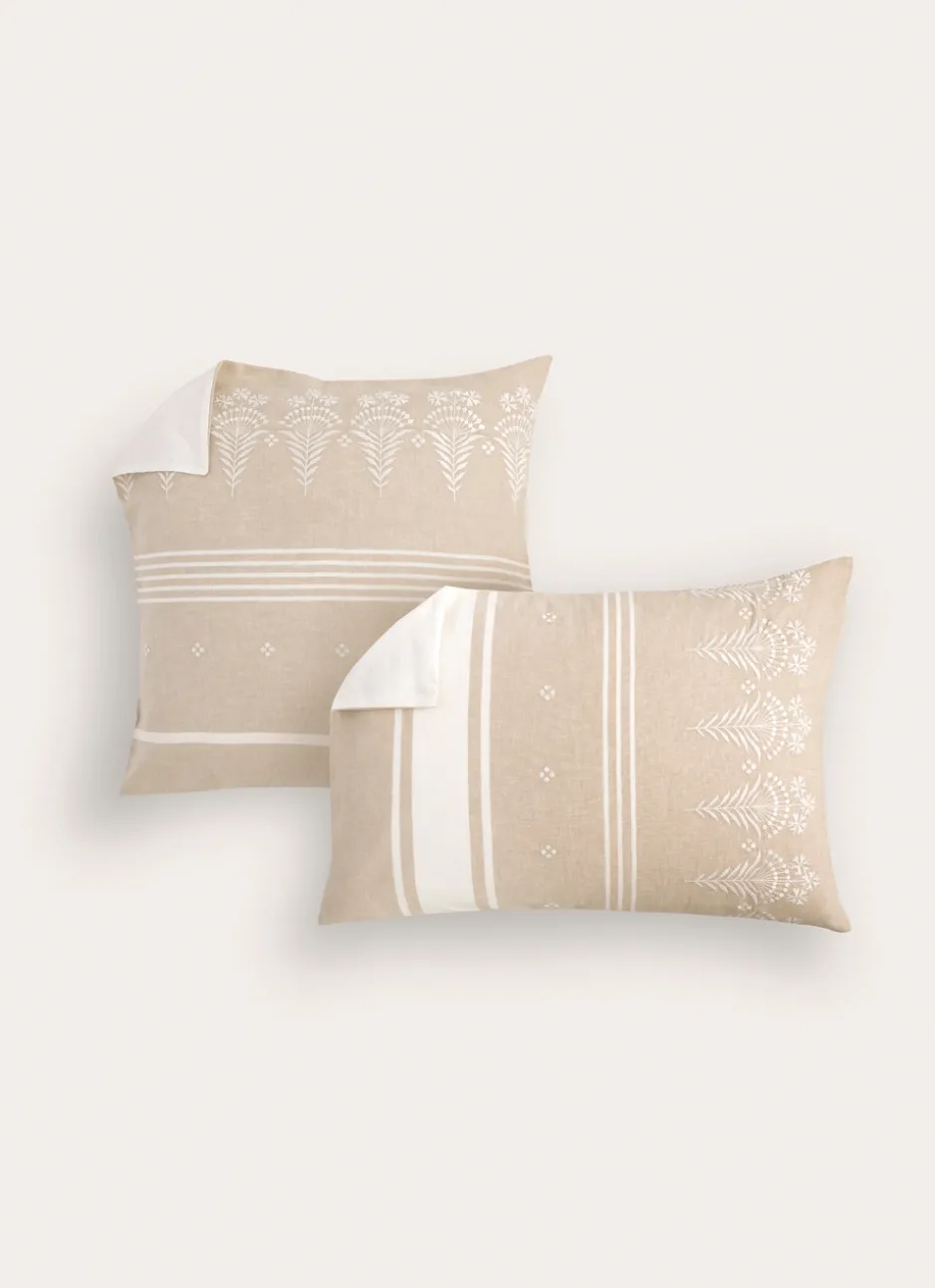 LOT DE 2 TAIES EN LIN & COTON BRODERIE FLORALE SABLE