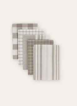LOT DE 5 TORCHONS EN COTON BEIGE