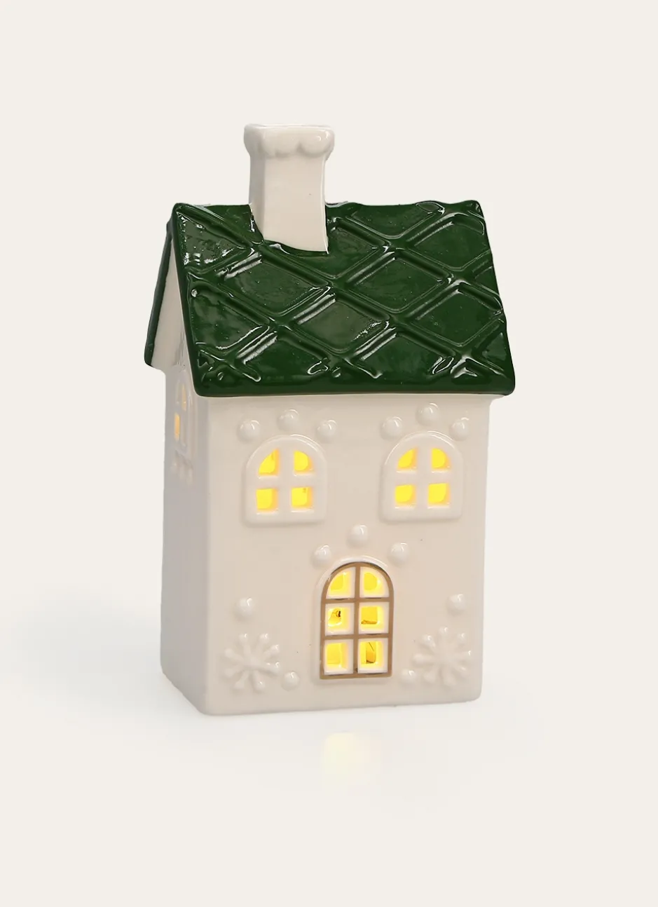 MAISON LUMINEUSE EN PORCELAINE VERT FONCÉ