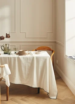 NAPPE COTON LIN FINITION BOURDON LAIT / NOIR