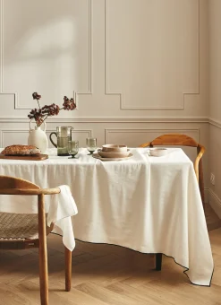 NAPPE COTON LIN FINITION BOURDON LAIT / NOIR