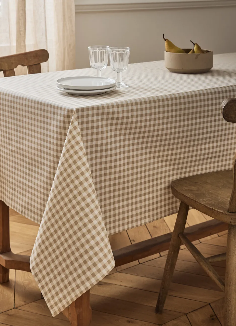 NAPPE EN COTON ENDUITE IMPRIMÉ VICHY BEIGE