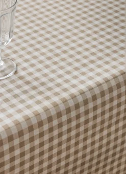 NAPPE EN COTON ENDUITE IMPRIMÉ VICHY BEIGE