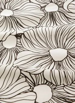 NAPPE EN TWILL DE COTON IMPRIMÉ FLEURS ANTI-TACHES BLANC NOIR