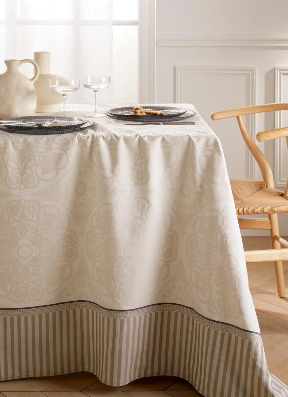 NAPPE JACQUARD EN COTON TISSÉ FIL TEINT MALT BEIGE