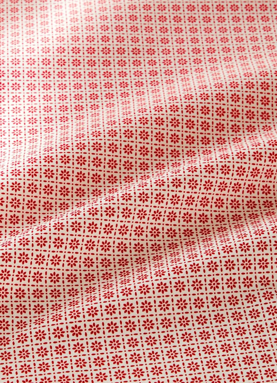 NAPPE RONDE EN COTON ENDUIT MOTIF FANTAISIE BLANC/ROUGE