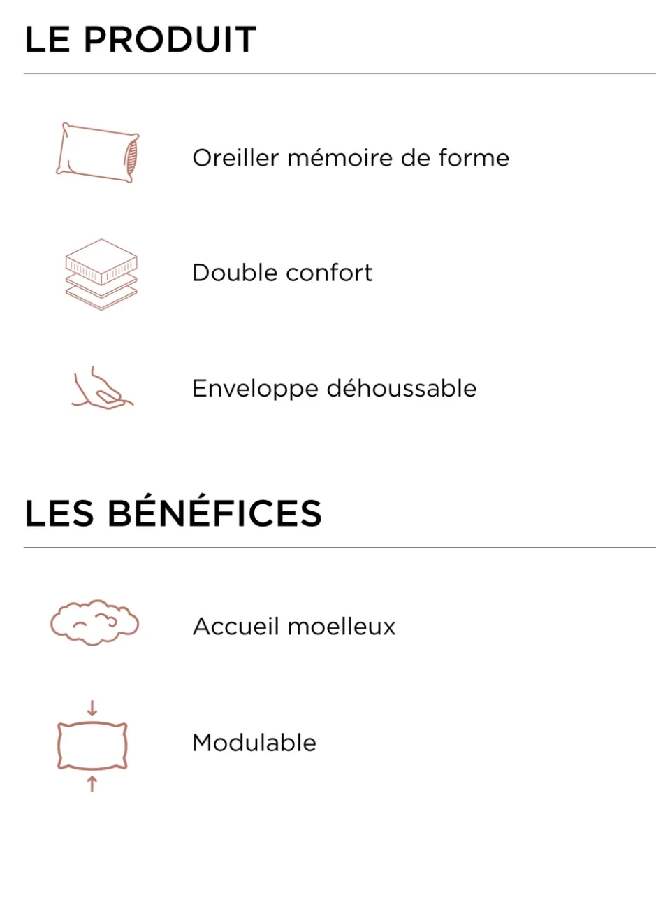 OREILLER CARRÉ DOUBLE CONFORT MOELLEUX / FERME BLANC