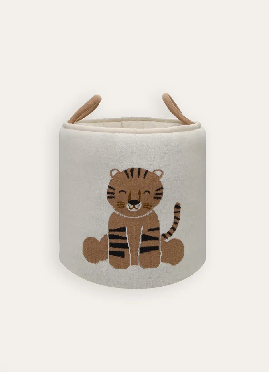 PANIER DE RANGEMENT EN TRICOT TIGRE ÉCRU
