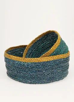 PANIER EN FIBRES DE MAIS CONTRASTÉ TURQUOISE/JAUNE