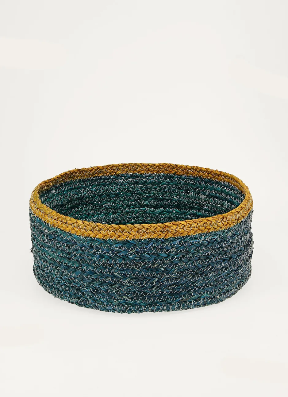 PANIER EN FIBRES DE MAÏS AVEC LISERET CONTRASTÉ BLEU