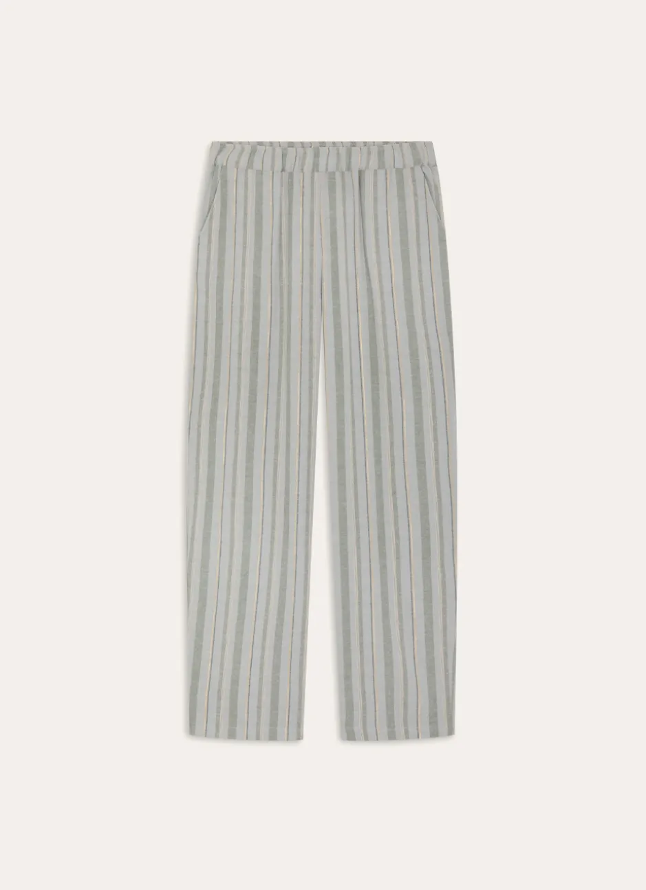 PANTALON EN COTON GRATTÉ CRAVA VERT RAYE LUREX