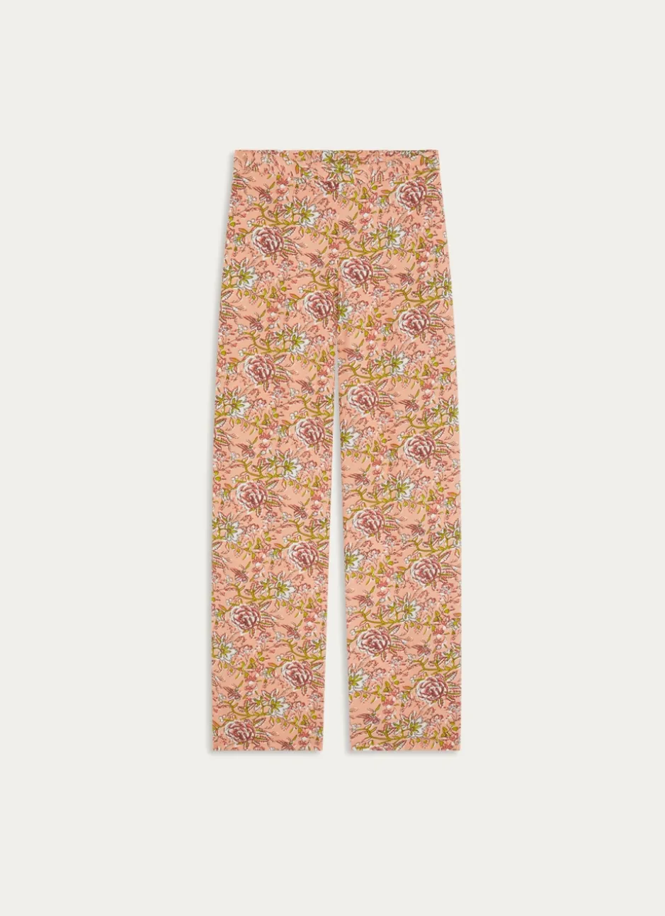 PANTALON EN VISCOSE IMPRIMÉE FLORAL NOUR CORAIL