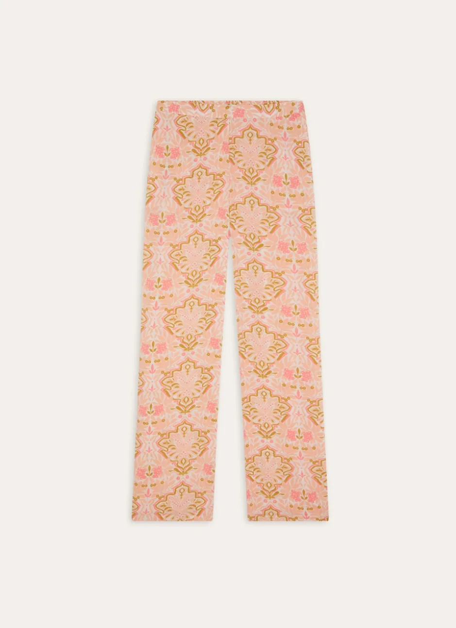 PANTALON EN VISCOSE IMPRIMÉ FLORAL INDIEN ROSE