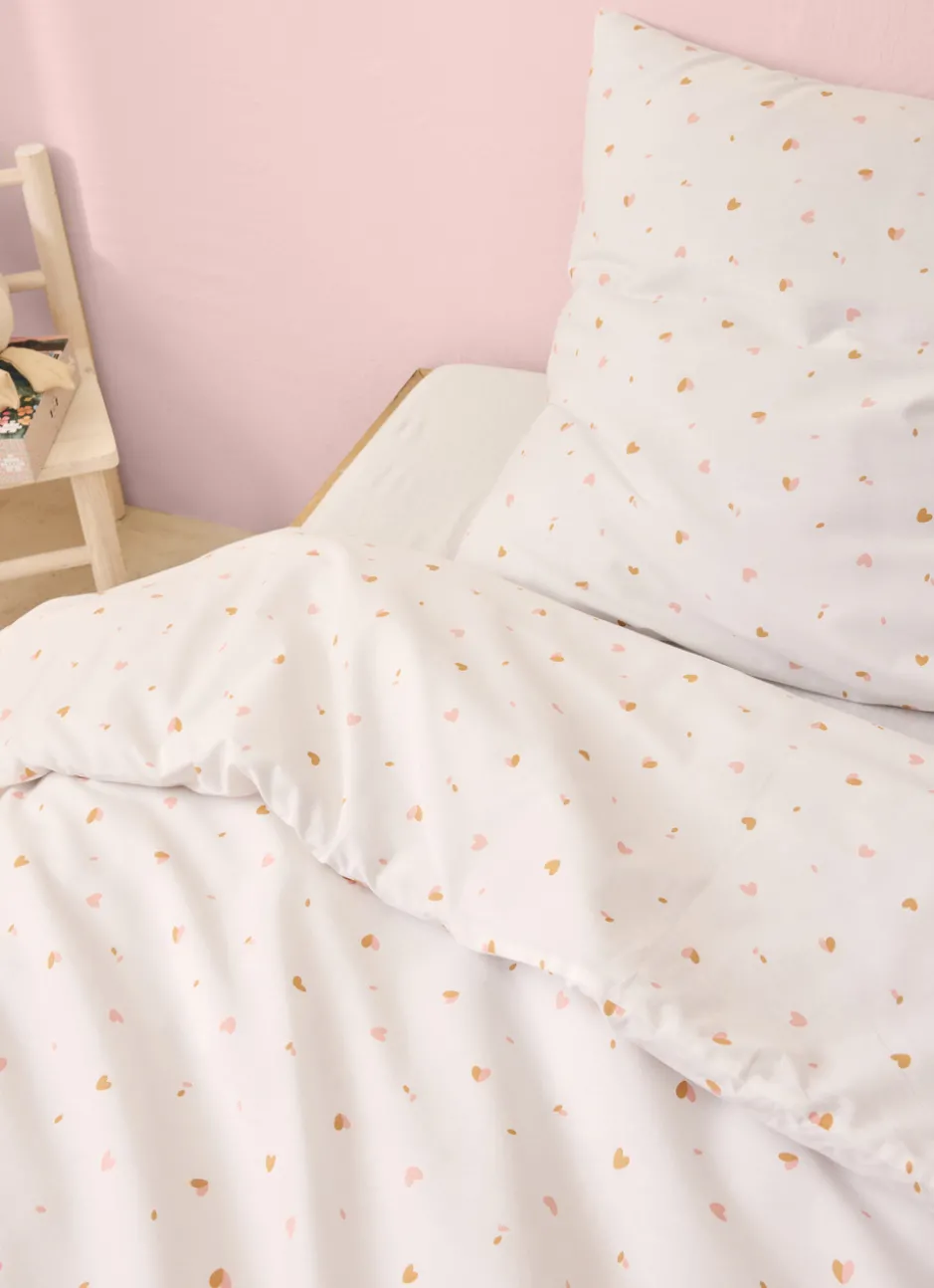 PARURE DE LIT ENFANT EN COTON MOTIF PETITS CŒURS MULTICOLORE