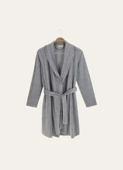 PEIGNOIR COURT EN VELOURS AVEC COL À VOLANTS GRIS