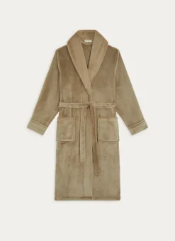 PEIGNOIR POLAIRE AVEC COL EN FAUSSE FOURRURE ARGILE