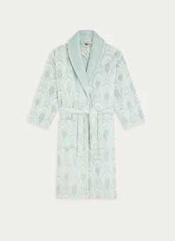 PEIGNOIR SERENA EN JACQUARD COL CHÂLE BLEU CLAIR