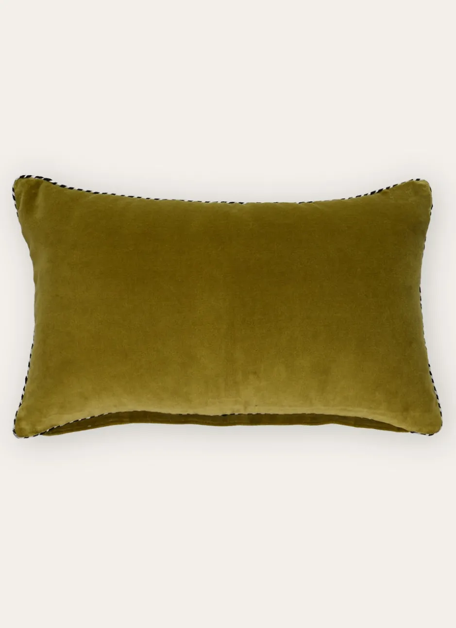 PETIT COUSSIN EN VELOURS AVEC PASSEPOIL RAYÉ VERT ANIS