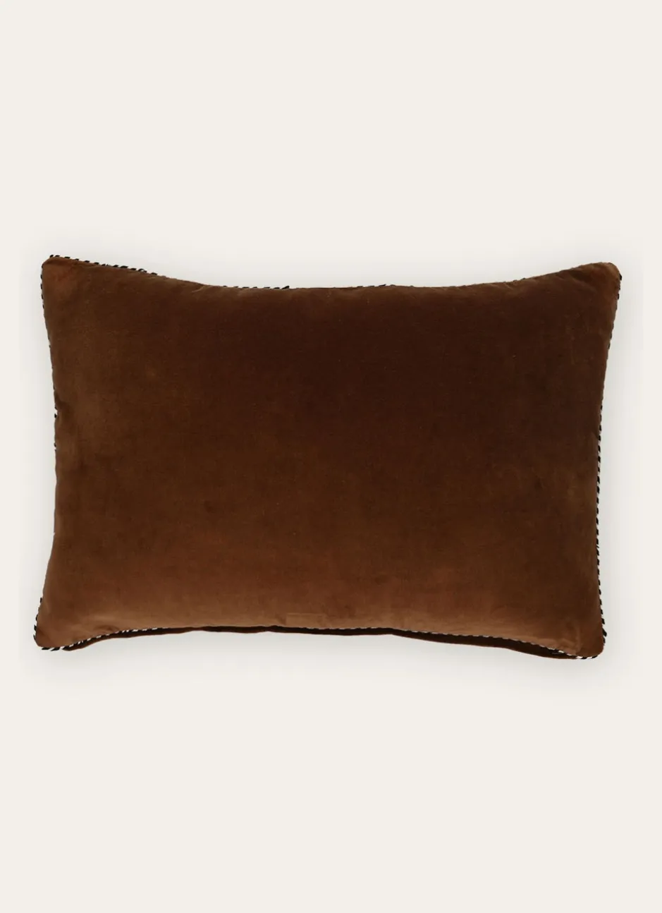 PETIT COUSSIN EN VELOURS AVEC PASSEPOIL RAYÉ BRUN