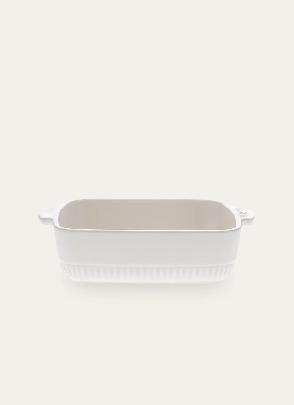PETIT PLAT À FOUR EN GRÈS RECTANGLE AUTHENTIQUE BLANC