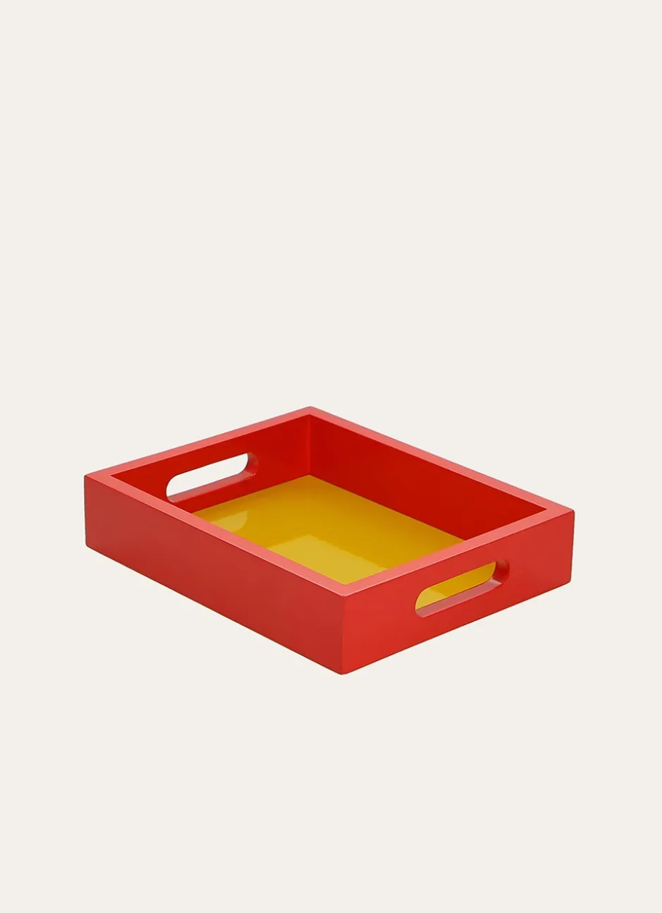 PETIT PLATEAU EN BOIS LAQUÉ rouge