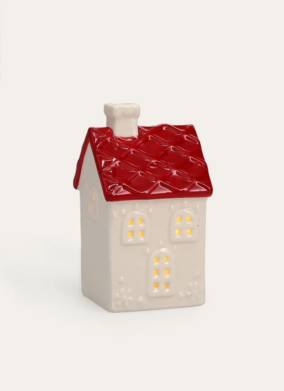 PETITE MAISON LUMINEUSE EN PORCELAINE ROUGE