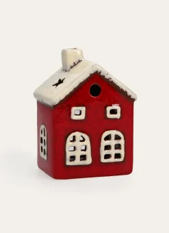 PHOTOPHORE MAISON PEINTE EN DOLOMITE ROUGE