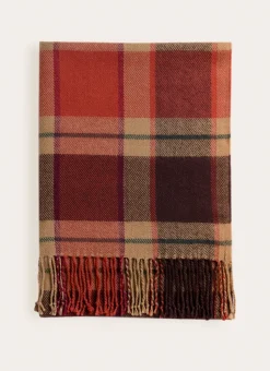 PLAID À CARREAUX AVEC FINITIONS FRANGÉES ROUILLE