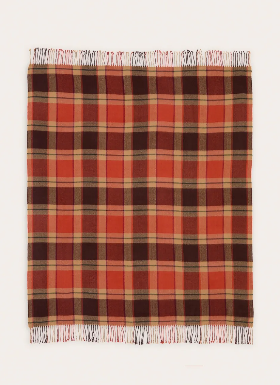 PLAID À CARREAUX AVEC FINITIONS FRANGÉES ROUILLE