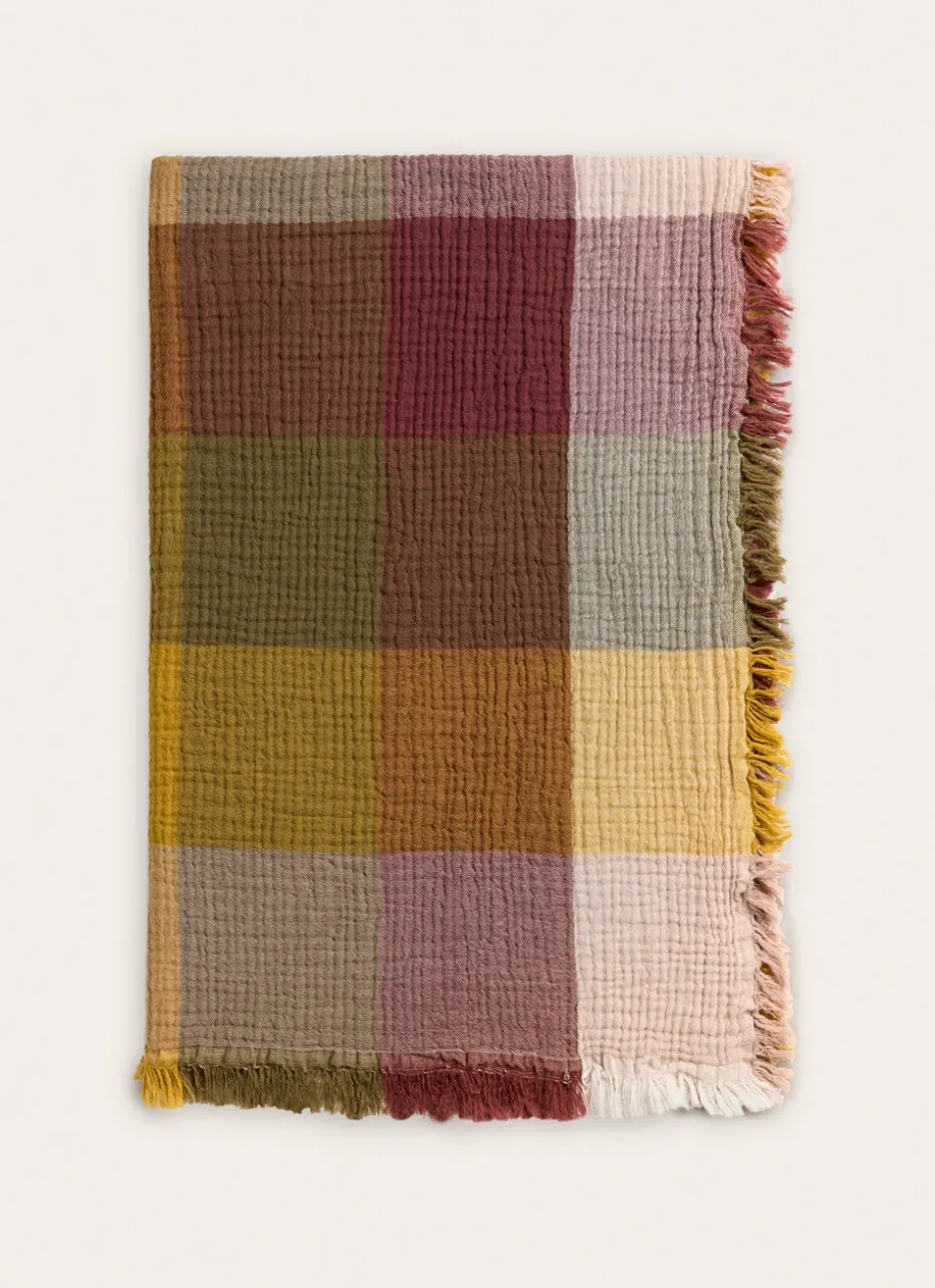 PLAID À CARREAUX EN GAZE DE COTON TISSÉ-TEINT MULTICOLORE
