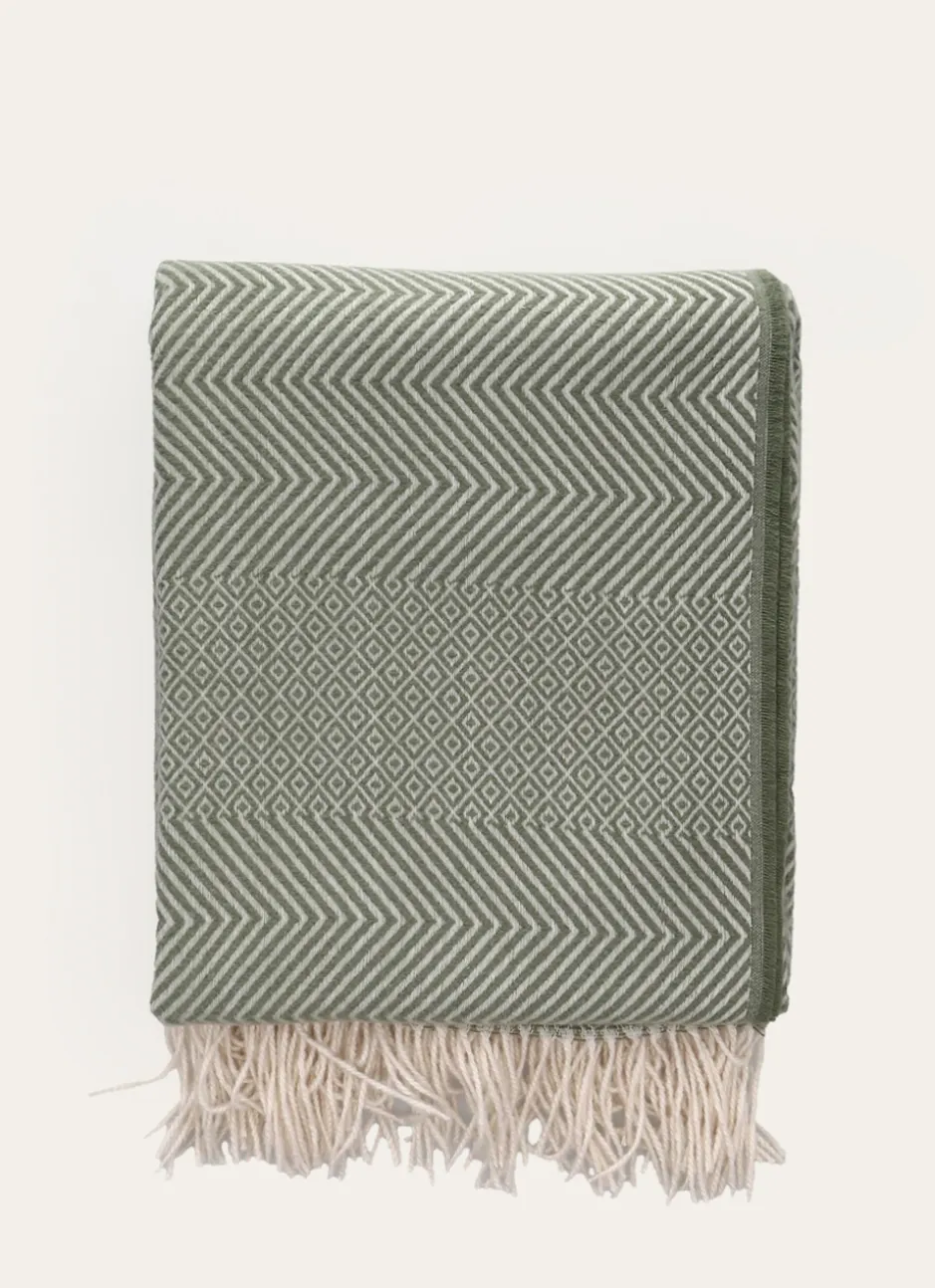 PLAID À MOTIFS JACQUARD MOSAÏQUES ET CHEVRONS MOSA VERT