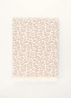 PLAID EN COTON JACQUARD MOTIF LÉOPARD BEIGE