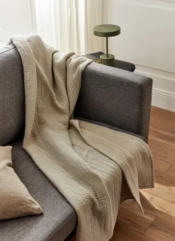 PLAID EN COTON RAYÉ BEIGE