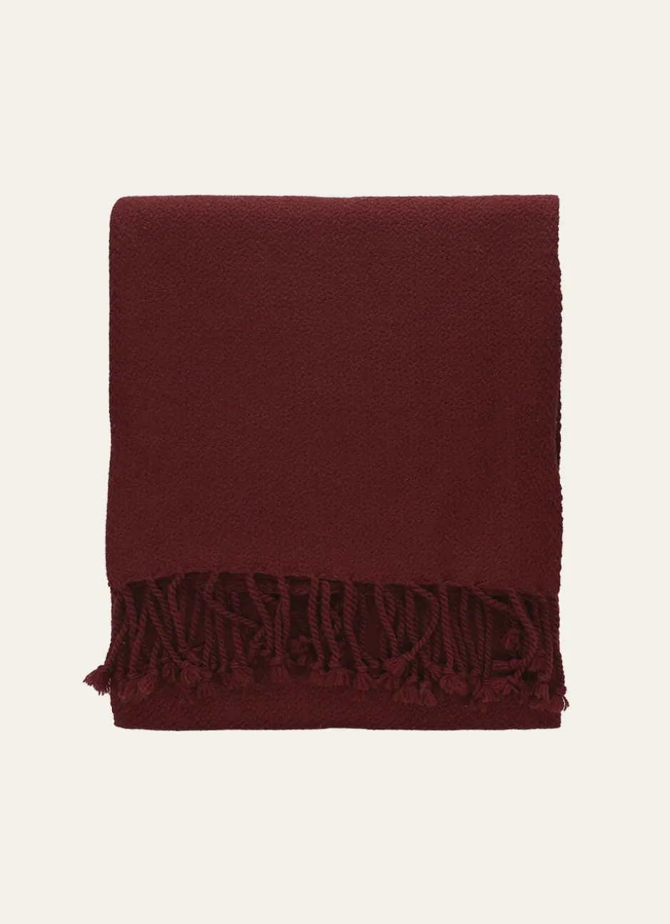 PLAID TISSÉ 100% LAINE GRENAT