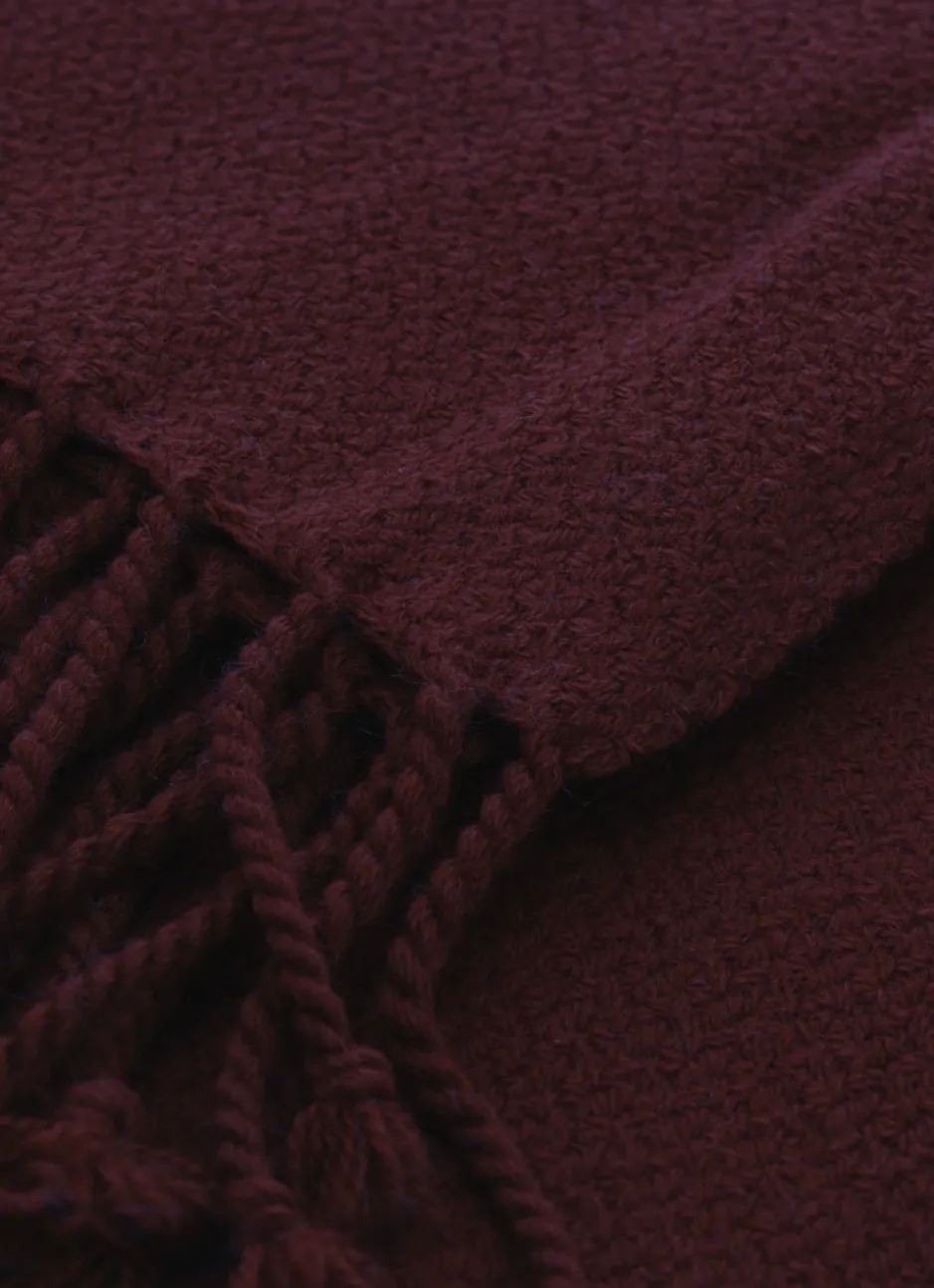 PLAID TISSÉ 100% LAINE GRENAT