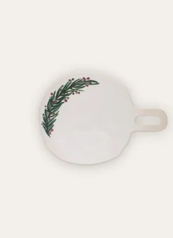 PLANCHE À DÉCOUPE RONDE EN GRÈS FESTIVE BLANC
