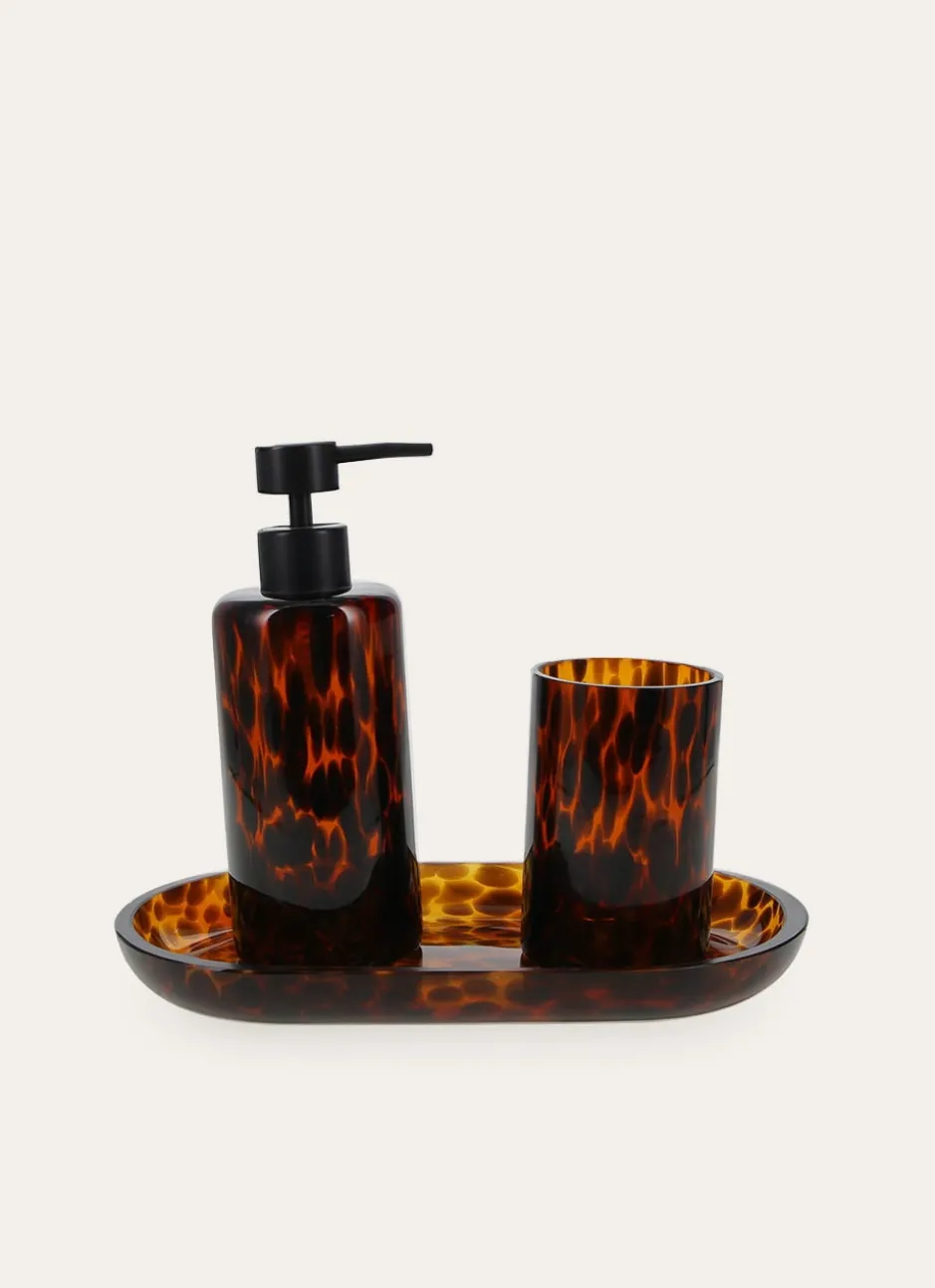 PLATEAU DE SALLE DE BAIN EN VERRE MOTIF LÉOPARD BRUN
