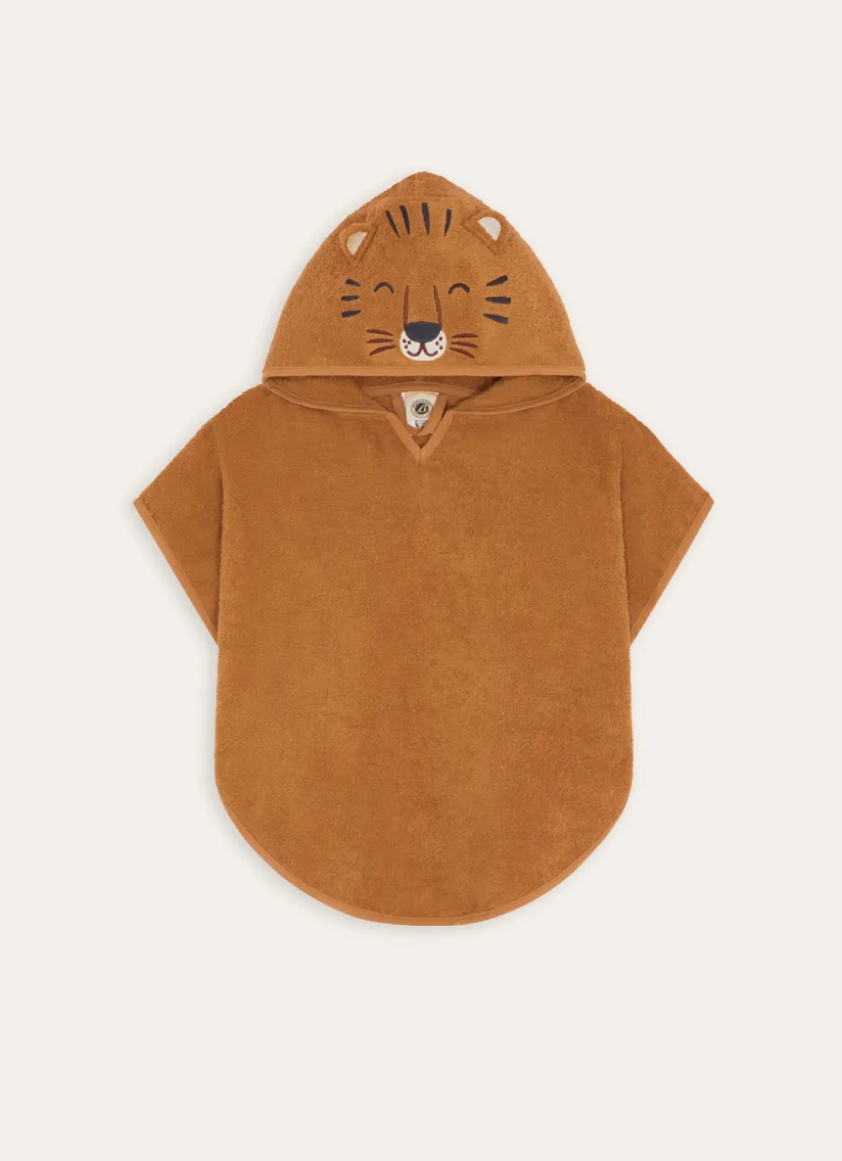 PONCHO DE BAIN EN ÉPONGE TËTE DE TIGRE BRODÉE OCRE