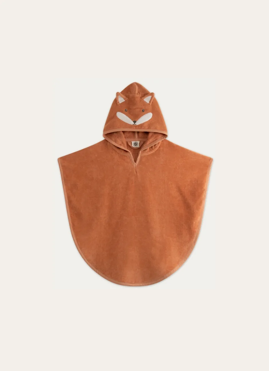 PONCHO DE BAIN EN VELOURS ÉPONGE RENARD BRODÉ ROUX