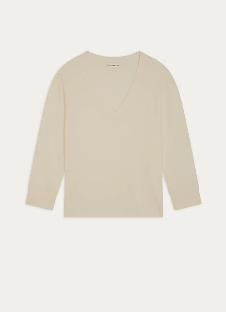 PULL COL V EN MAILLE CONFORTABLE ECRU