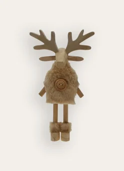 RENNE À POSER EN BOIS ET FAUSSE FOURRURE BEIGE