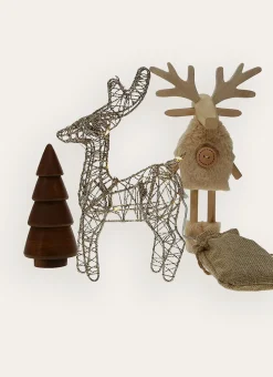 RENNE À POSER EN BOIS ET FAUSSE FOURRURE BEIGE