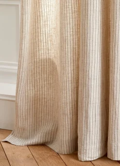 RIDEAU À RAYURES VERTICALES FINITION CUIR ET MÉTAL BEIGE