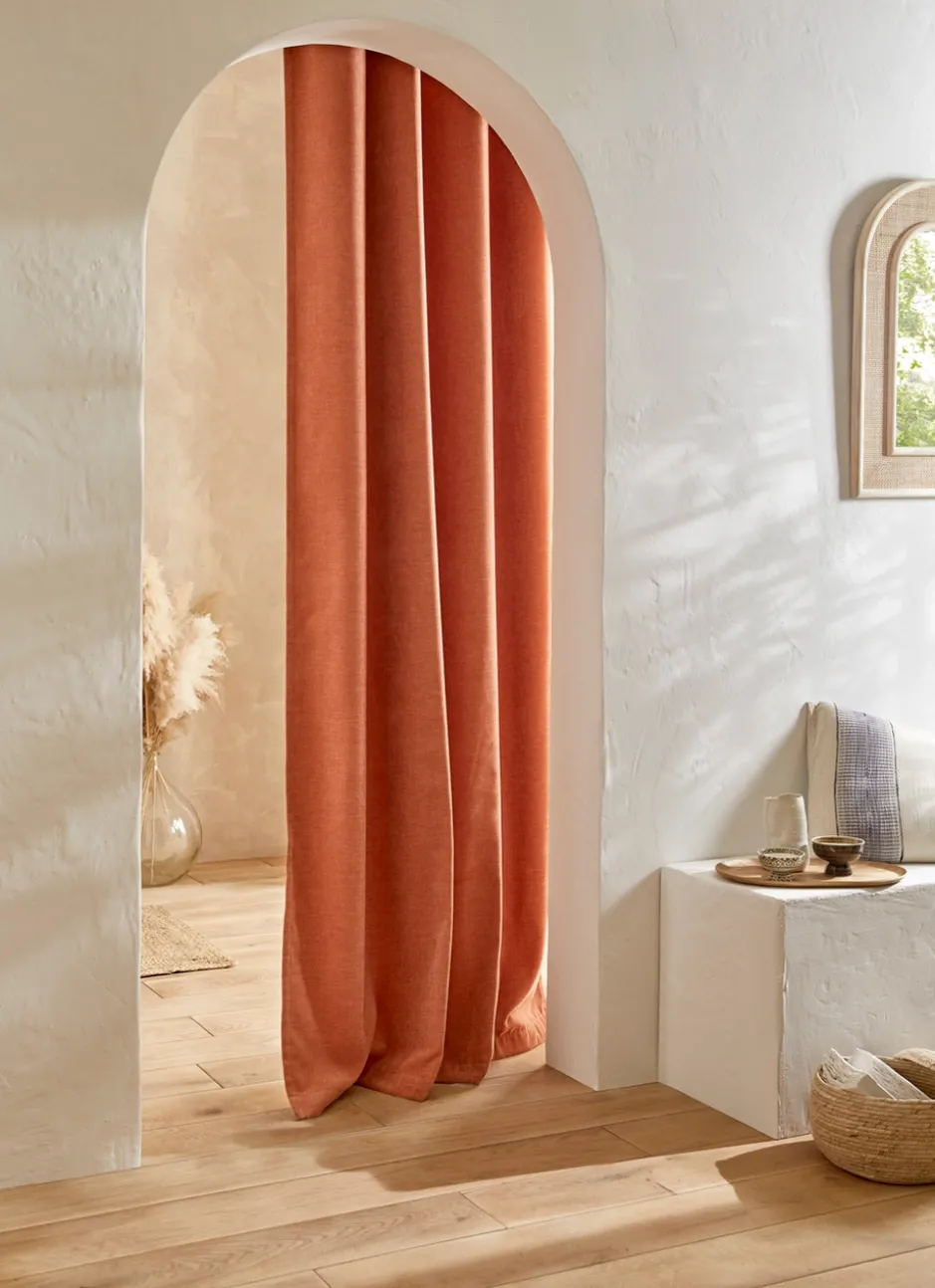 RIDEAU EN VELOURS CHENILLE UNI TERRACOTTA