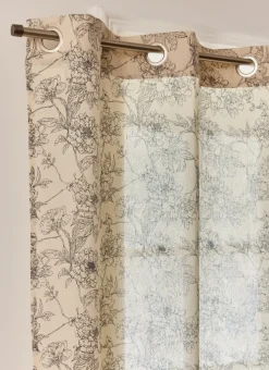 RIDEAU FLUIDE IMPRIMÉ DE FLEURS EN COTON ET LIN ECRU