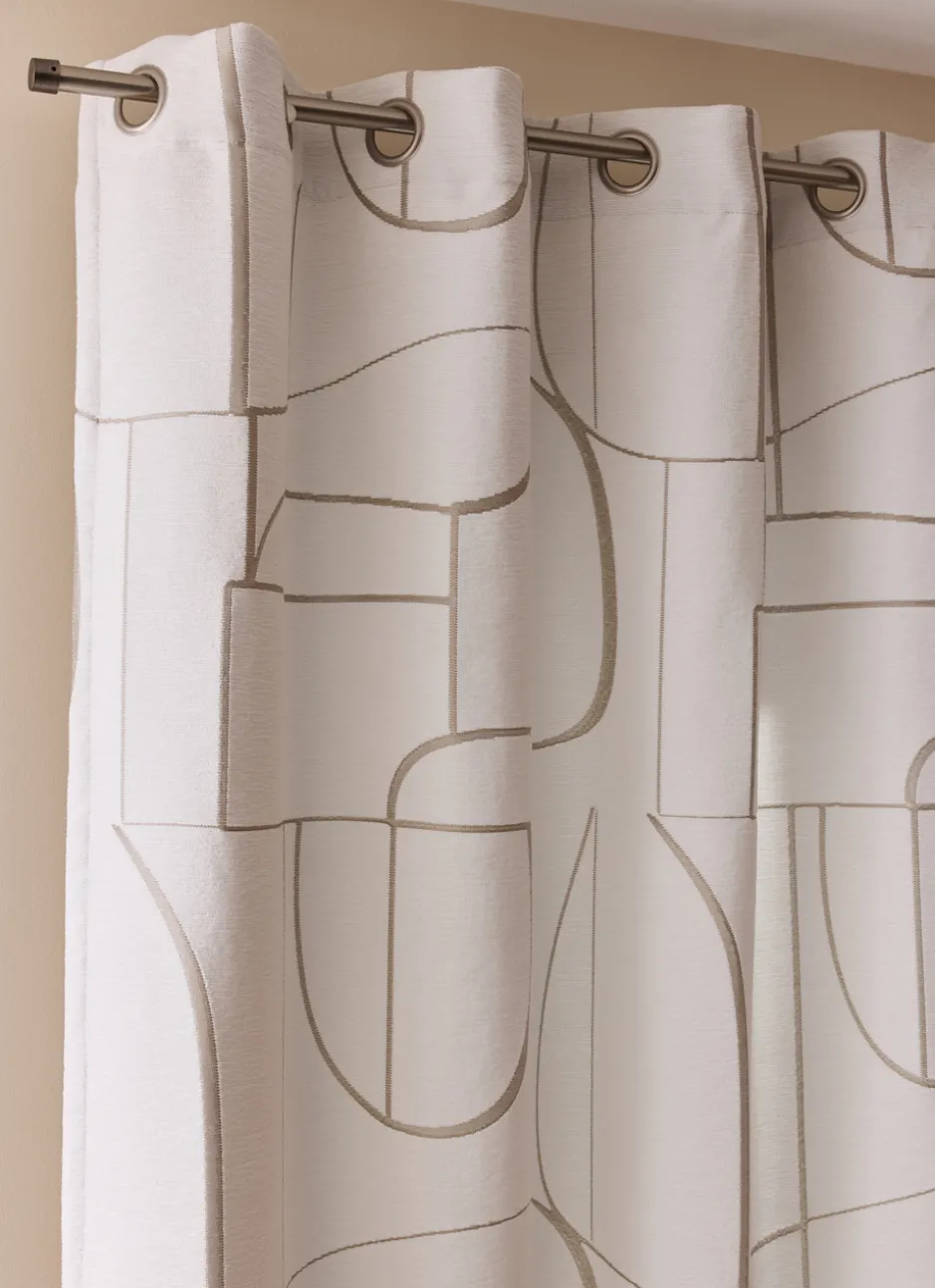 RIDEAU JACQUARD À MOTIF GÉOMÉTRIQUE CONTRASTÉ BLANC