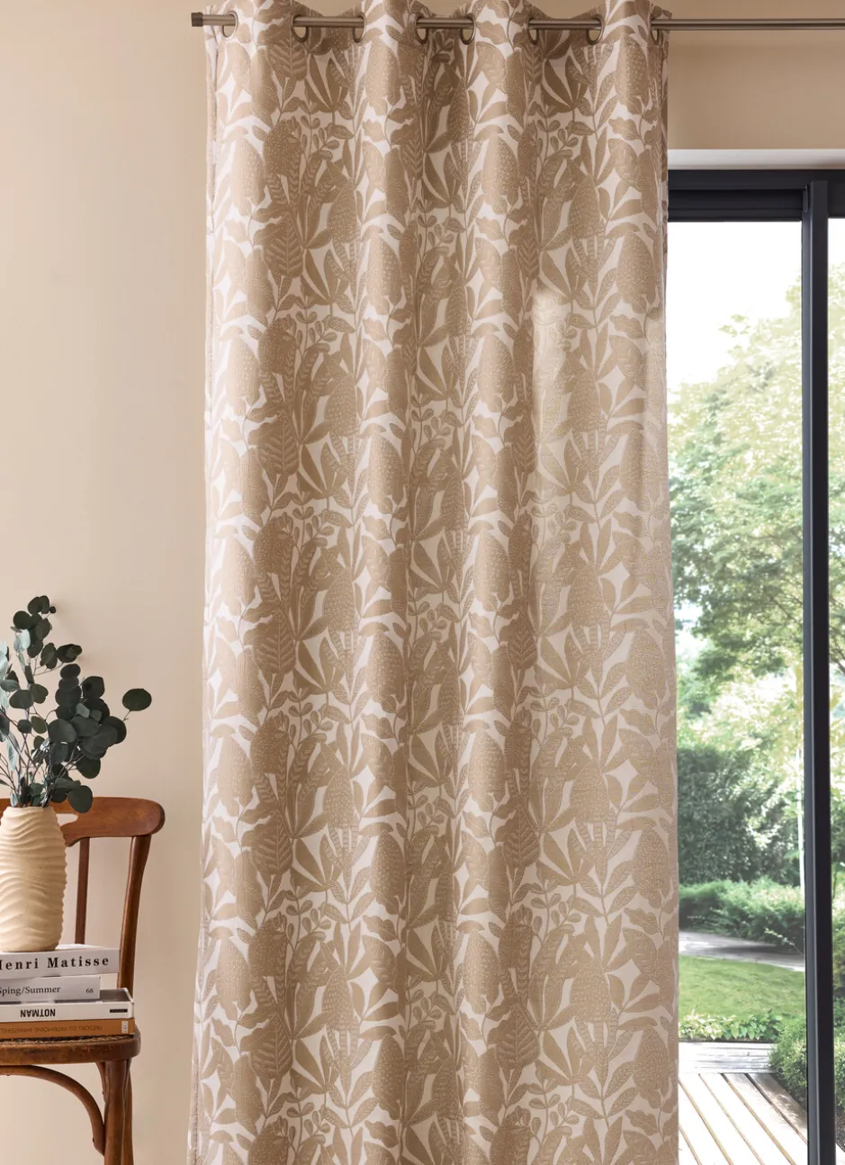 RIDEAU JACQUARD AVEC MOTIF VÉGÉTAL CONTRASTÉ NATUREL