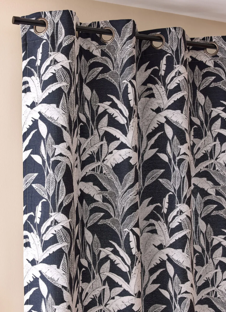 RIDEAU JACQUARD CHENILLE AVEC MOTIFS VÉGÉTAUX MARINE