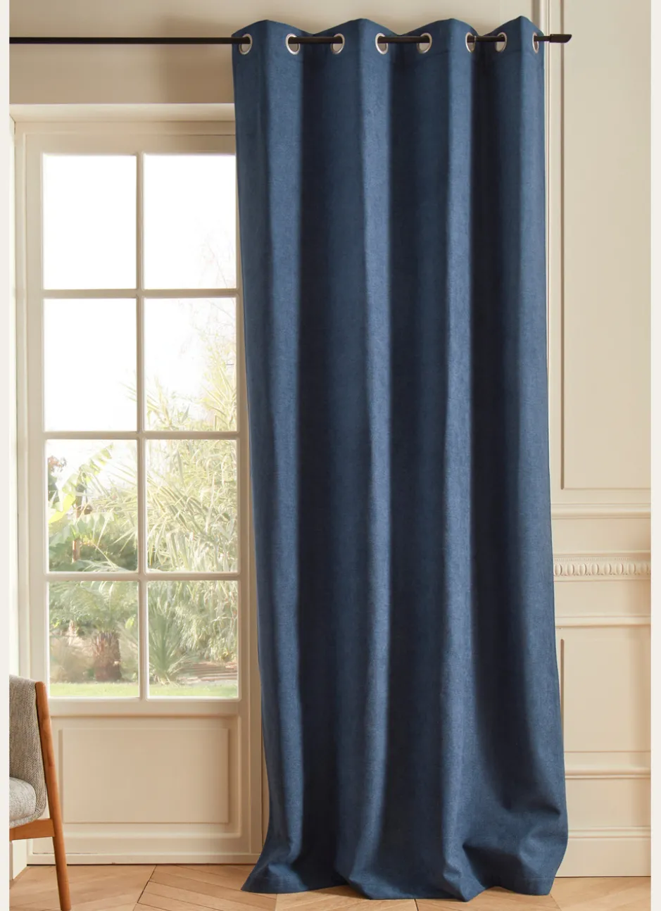 RIDEAU THERMIQUE UNI EFFET VELOURS MAT BLEU